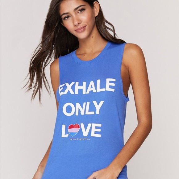 SPIRITUAL GANGSTER Exhale Only Love Blue Muscle Tank - Picture 1 of 4